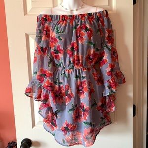 Hint of Blush Off the Shoulder Floral Boho Dress